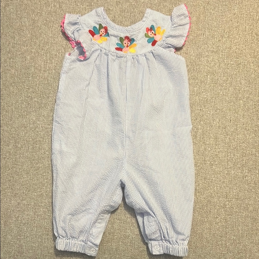 Striped Blue Turkey Thanksgiving Romper